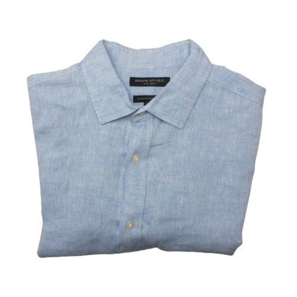 Banana Republic Shirt Mens Medium Blue Linen Camden Standard Fit Button Up Top
